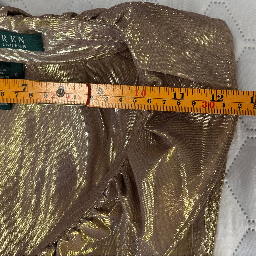 Lauren‎ Ralph Peplum Top Womens 10 Gold NWT Silk blend Metallic Ruffle Blouse - Picture 5 of 8